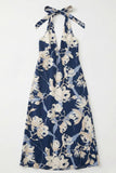 Navy Halter Neck Midi Dress