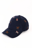 Navy Christmas Dogs Embroidered Corduroy Cap