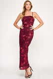 Wine Floral Embroidered Maxi Dress