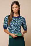 Green & Blue Leopard Print Top