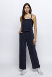 Dark Blue Rhinestone Stripe Jumpsuit