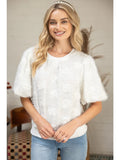 Ivory 3D Floral Puff Sleeve Top