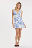 Blue & White Print V-Neck Dress