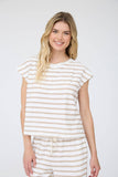 Taupe Striped Round Neck Short Sleeve Top