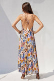 Mustard & Brown Printed Open Back Maxi