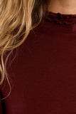 Burgundy Scalloped Neck Long Sleeve