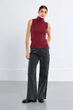 Dark Red Thin Sleeveless Turtleneck Sweater