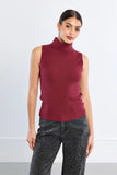 Dark Red Thin Sleeveless Turtleneck Sweater