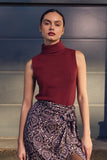 Dark Red Thin Sleeveless Turtleneck Sweater