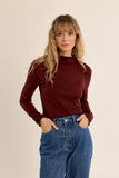 Burgundy Scalloped Neck Long Sleeve