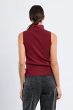 Dark Red Thin Sleeveless Turtleneck Sweater