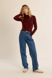 Burgundy Scalloped Neck Long Sleeve