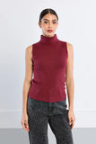 Dark Red Thin Sleeveless Turtleneck Sweater