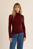 Burgundy Scalloped Neck Long Sleeve