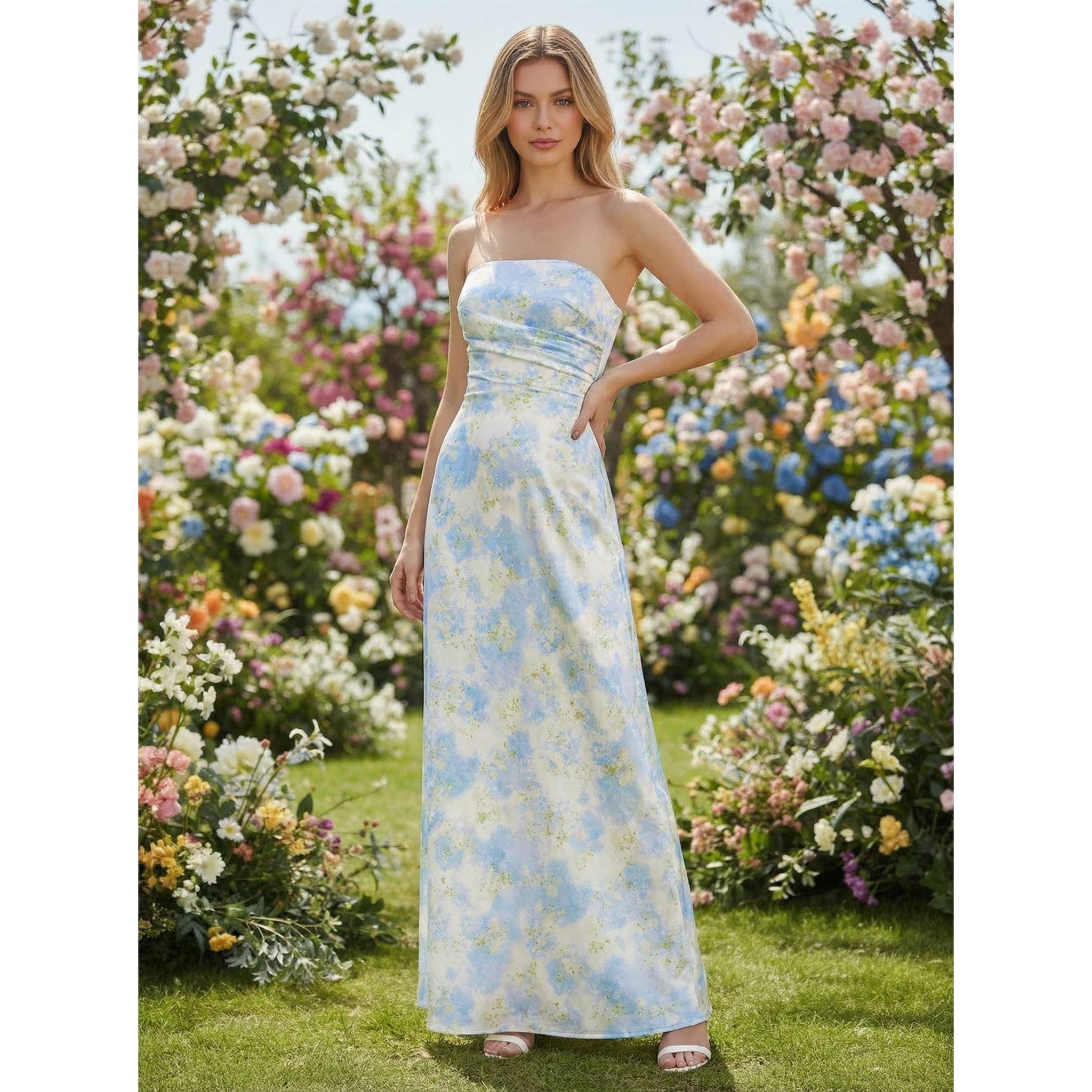 Blue Printed Jacquard Maxi