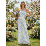 Blue Printed Jacquard Maxi