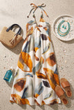 Brown & Grey Print Halter Maxi Dress
