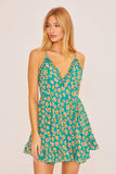 Green Pattern V-Neck Mini Dress