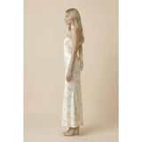 Cream Floral Maxi Dress with Scarf