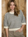 Multi-Stitch Contrast Trim Short Sleeve Sweater