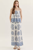 Blue & White Abstract Tank & Pant Set