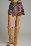 Black & Green Pattern Wrap Skort