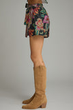 Black & Green Pattern Wrap Skort