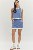 Baby Blue Button Side Stripe Skort Set