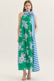Blue & Green Contrast Striped MIdi Dress