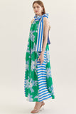 Blue & Green Contrast Striped MIdi Dress