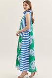 Blue & Green Contrast Striped MIdi Dress