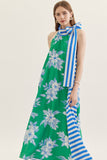 Blue & Green Contrast Striped MIdi Dress
