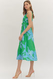 Green & Blue Belted Midi Dress