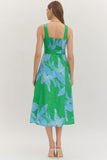 Green & Blue Belted Midi Dress