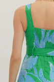 Green & Blue Belted Midi Dress
