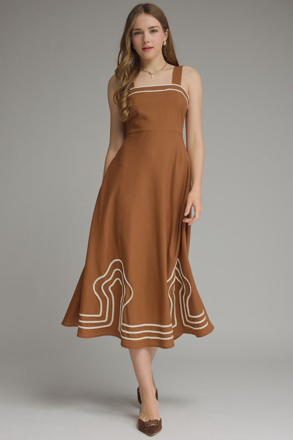 Brown Square Neck Midi Dress