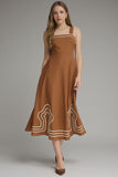 Brown Square Neck Midi Dress