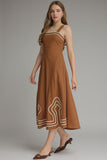 Brown Square Neck Midi Dress