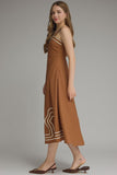 Brown Square Neck Midi Dress