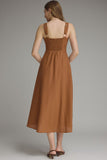 Brown Square Neck Midi Dress