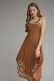Brown Square Neck Midi Dress