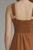 Brown Square Neck Midi Dress