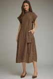 Brown Polka Dot Short Sleeve Midi Dress