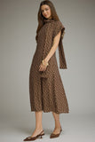 Brown Polka Dot Short Sleeve Midi Dress