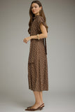 Brown Polka Dot Short Sleeve Midi Dress