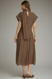 Brown Polka Dot Short Sleeve Midi Dress