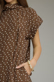Brown Polka Dot Short Sleeve Midi Dress