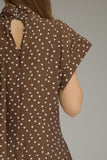 Brown Polka Dot Short Sleeve Midi Dress