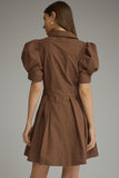 Brown Tie Waist Collared Dress
