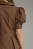 Brown Tie Waist Collared Dress
